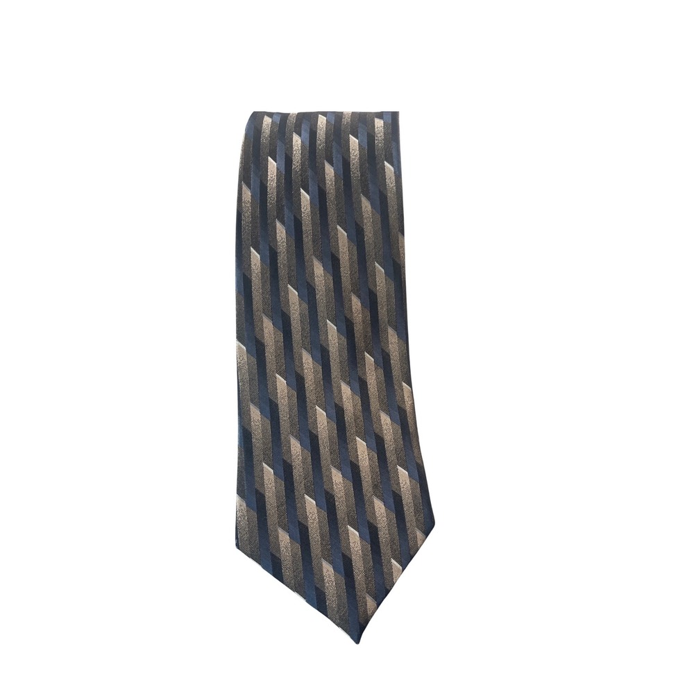 Rochester Couture Necktie Italy All Silk Hand Made Gray Blue Geometric Modern